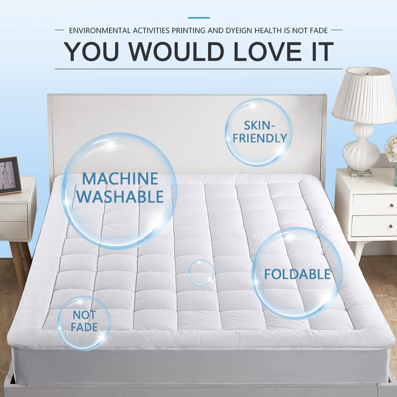 oaskys King Mattress Pad Cover Cooling Mattress Topper Pillow Top with Down Alternative Fill (8-21â€Fitted Deep Pocket King Size) - Image 3